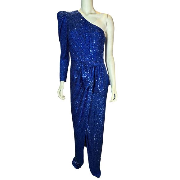 Jay Godfrey Andi One Shoulder Blue Sequin Maxi Gown Size 8 NWT - Picture 1 of 6